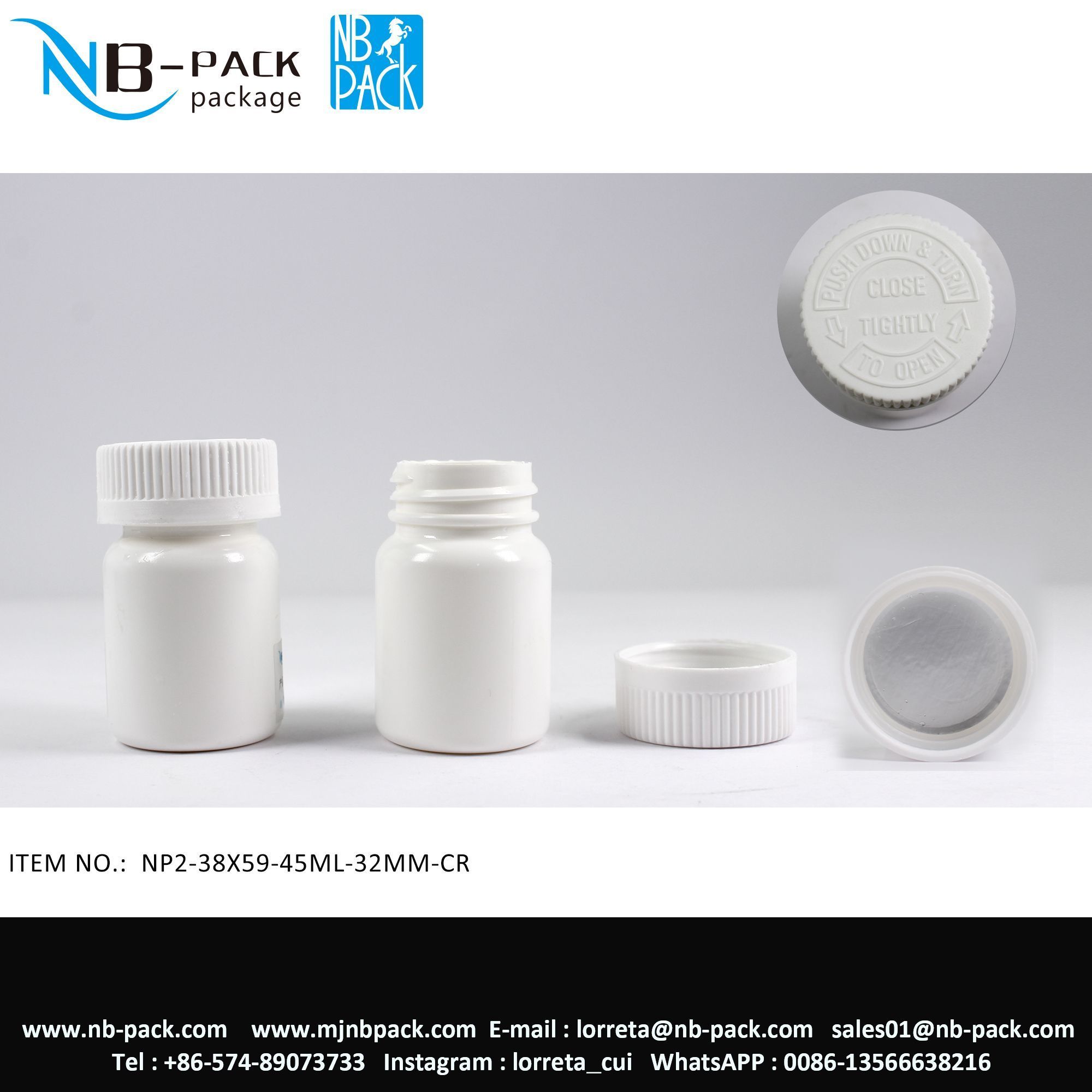 45ml Child Proof Plastic PE Medical Pill Bottle