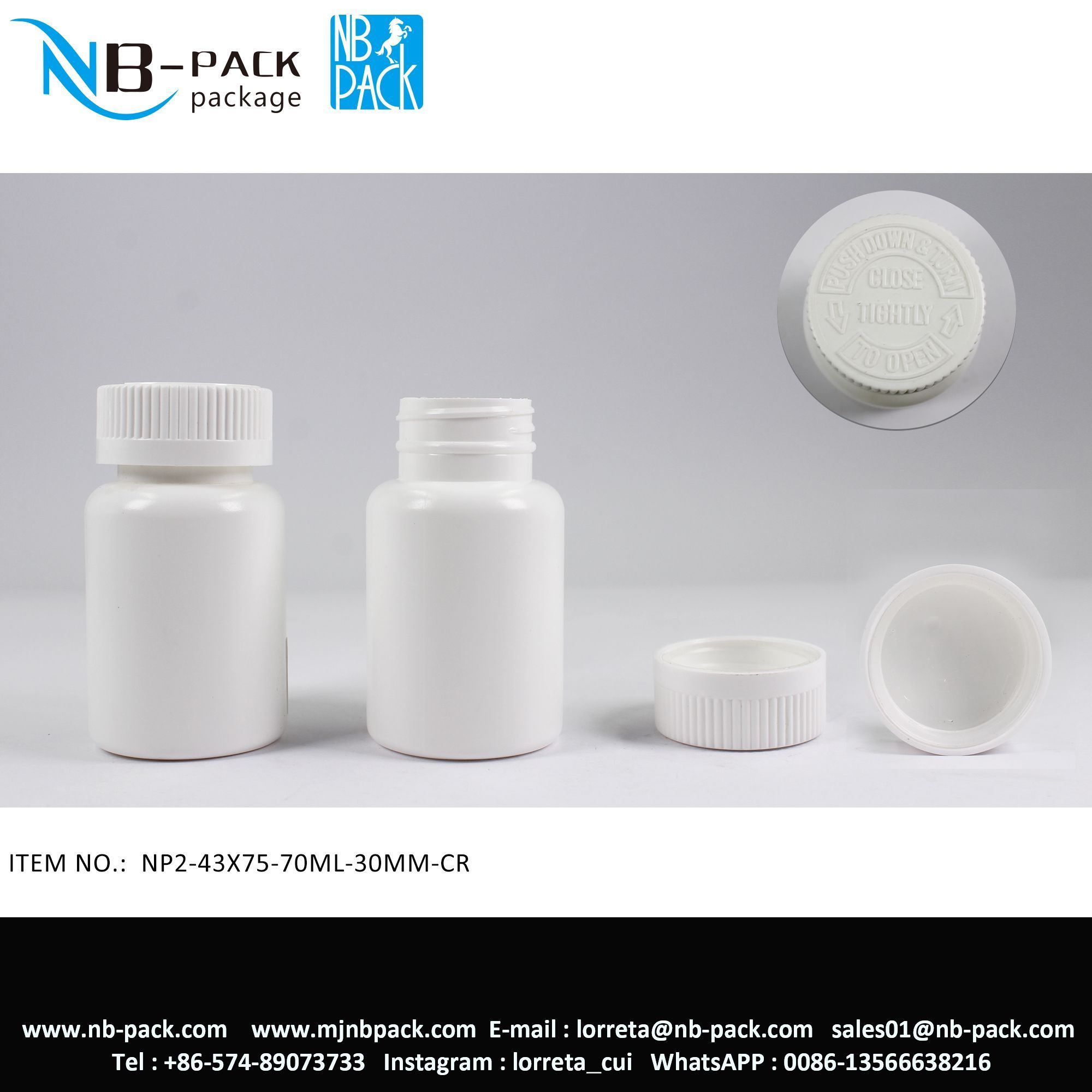 70ml Child Proof Plastic PE Medical Pill Bottle