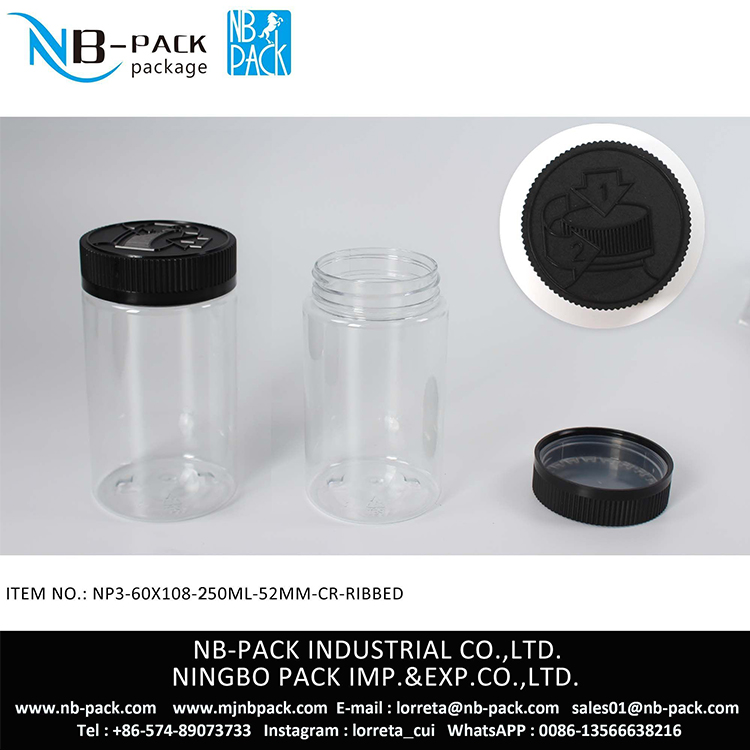 250ml Push And Turn Cap Child Resistant Plastic Jar