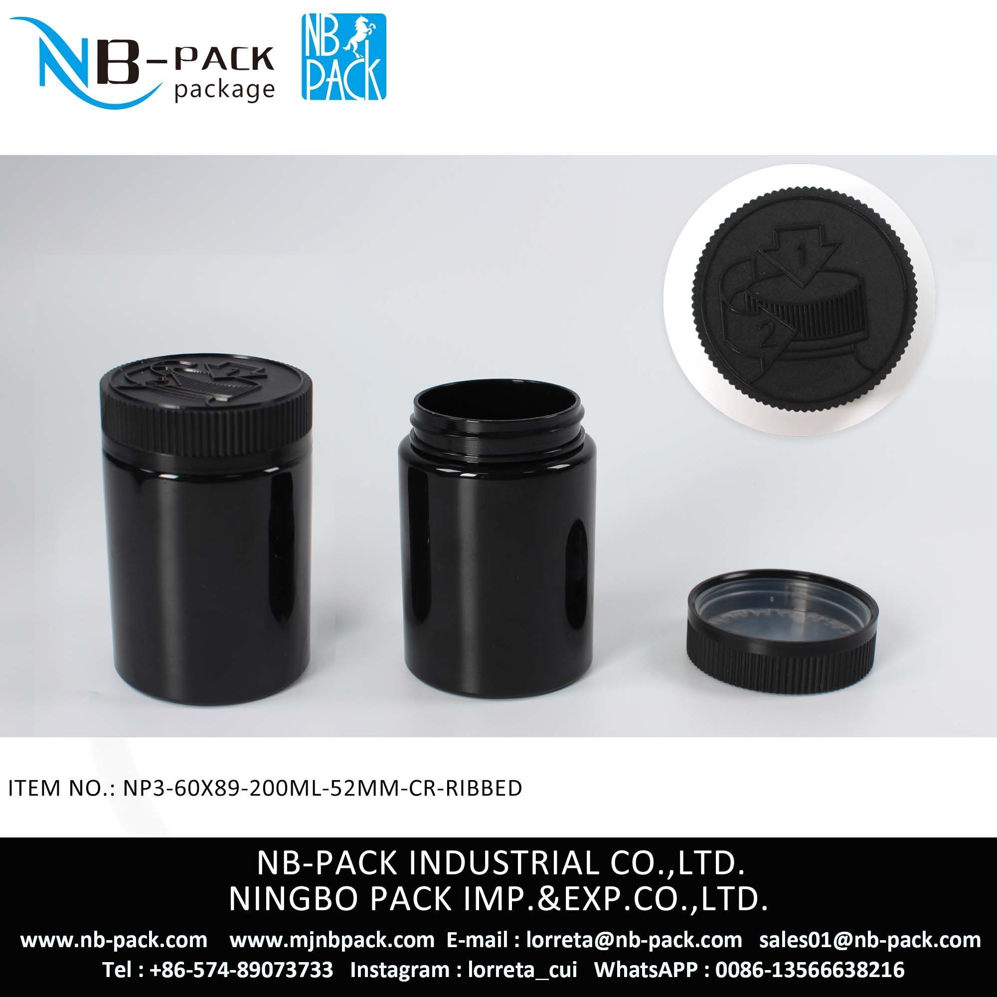 200ml Push And Turn Cap Child Resistant Plastic Jar