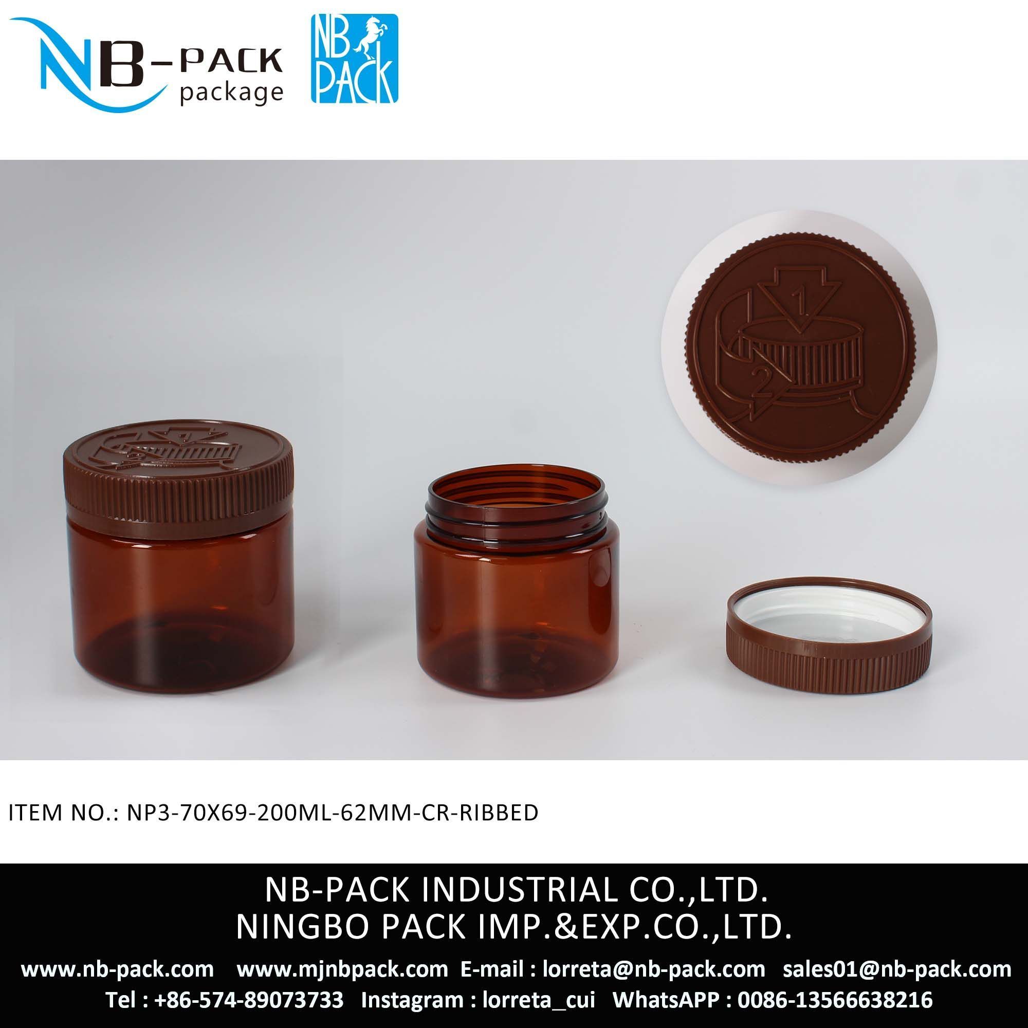 200ml Push And Turn Cap Child Resistant Plastic Jar