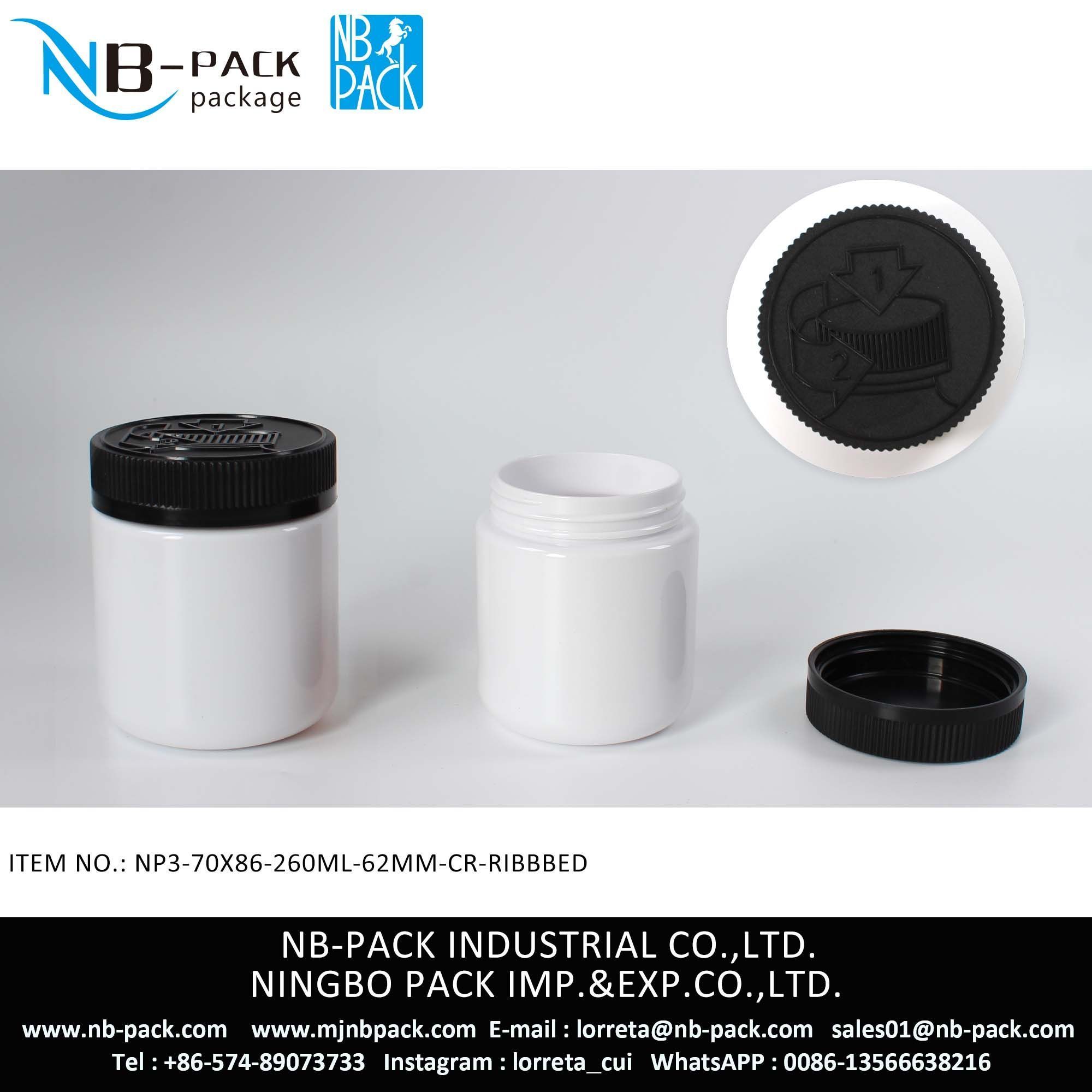 260ml Push And Turn Cap Child Resistant Plastic Jar